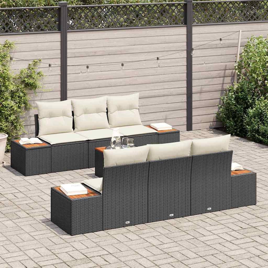 vidaXL Conjunto de Sofá de Jardim 7 pcs Preto Rattan Sintético