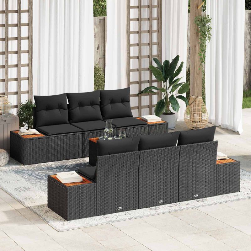 vidaXL Conjunto de Sofá de Jardim 7 pcs Preto Rattan Sintético