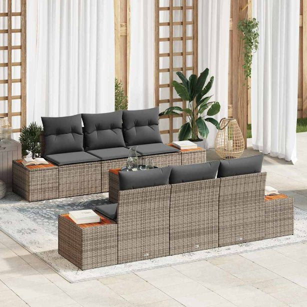 vidaXL Conjunto de Sofá de Jardim 7 pcs Preto Rattan Sintético