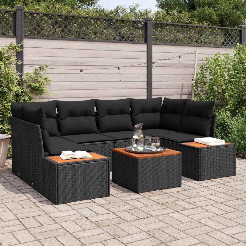 vidaXL Conjunto de Sofá de Jardim 6 pcs Preto Rattan Sintético