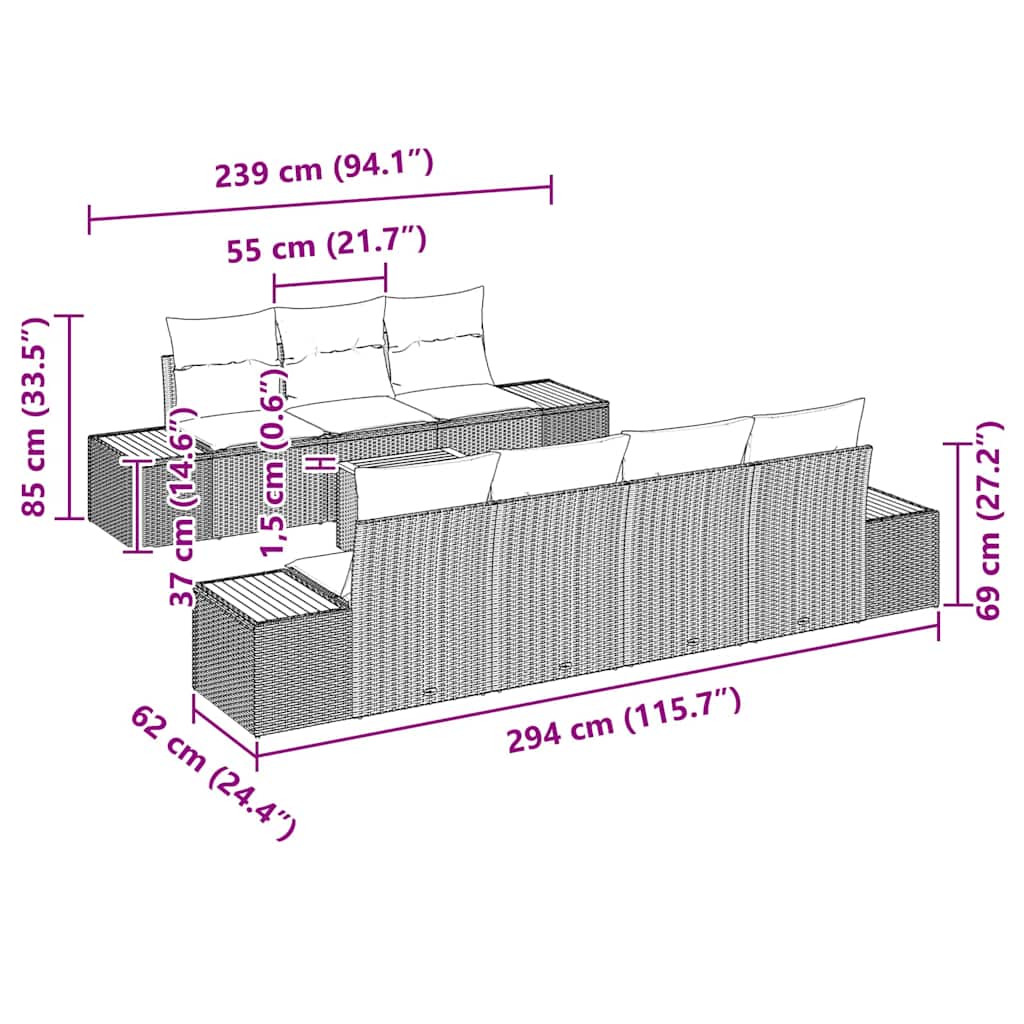 vidaXL Conjunto de Sofá de Jardim 8 pcs Preto Rattan Sintético