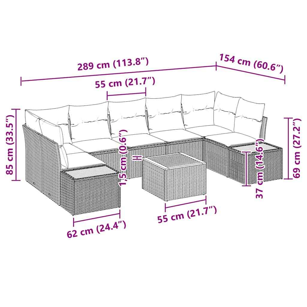 vidaXL Conjunto de Sofá de Jardim 8 pcs Preto Rattan Sintético