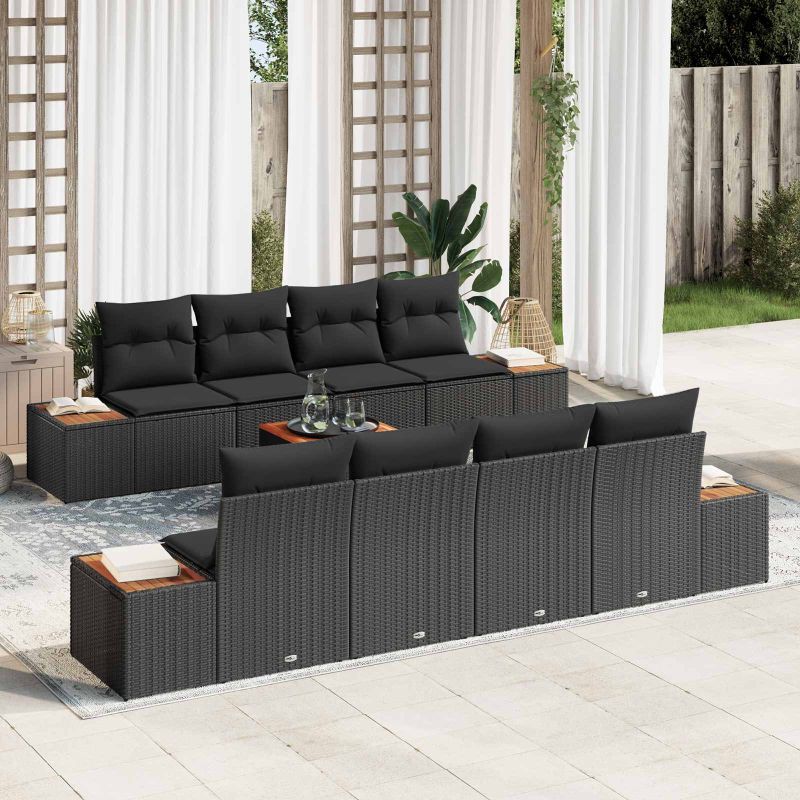 vidaXL Conjunto de Sofá de Jardim 9 pcs Preto Rattan Sintético
