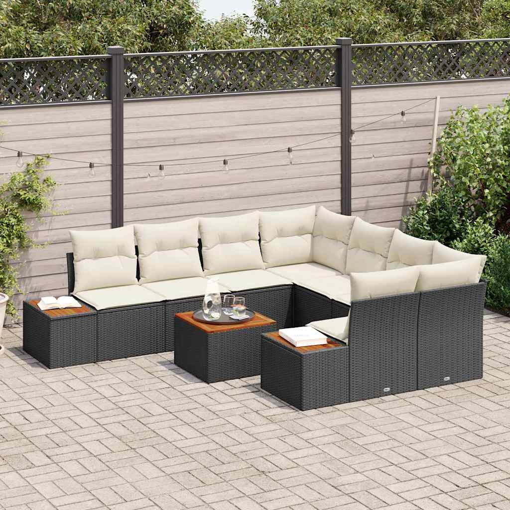 vidaXL Conjunto de Sofá de Jardim 9 pcs Preto Rattan Sintético