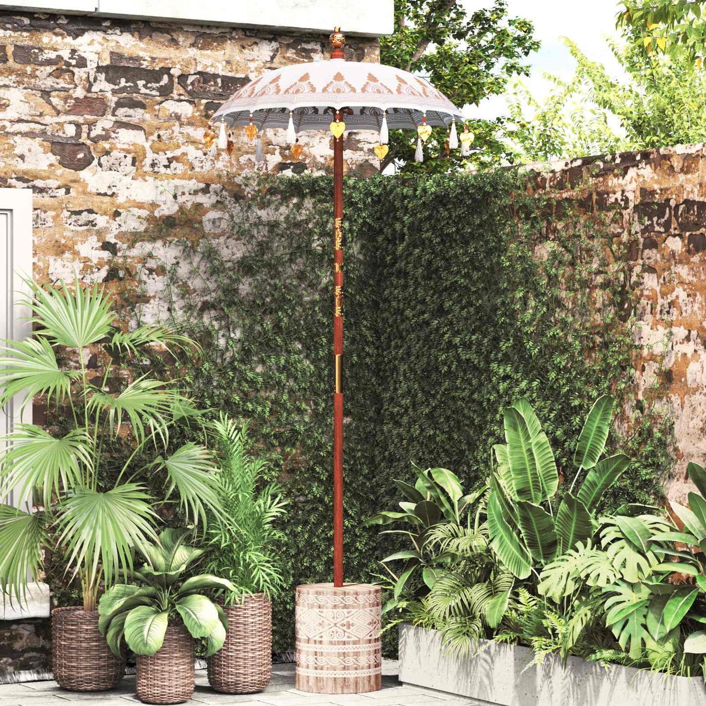 vidaXL Parasol Balinês com Base Creme 95 x 95 x 260 cm