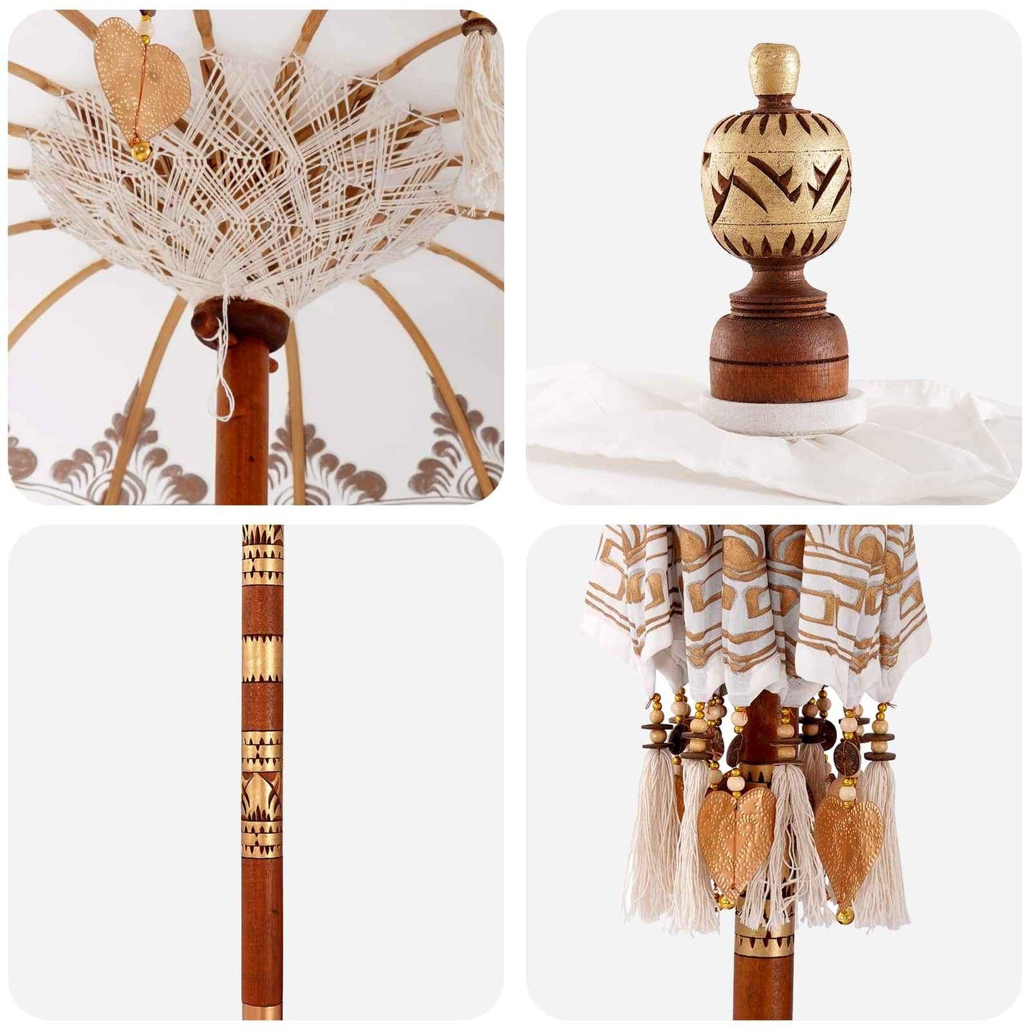 vidaXL Parasol Balinês com Base Creme 95 x 95 x 260 cm