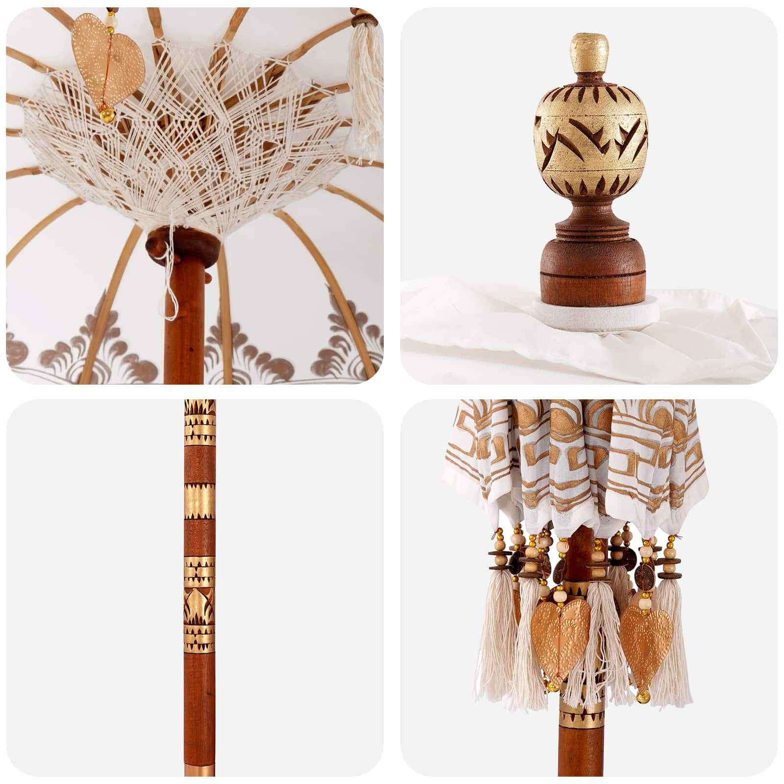 vidaXL Parasol Balinês com Base Creme 95 x 95 x 260 cm