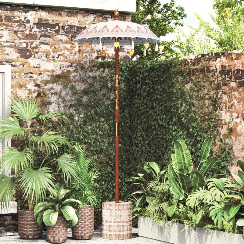 vidaXL Parasol Balinês com Base Creme 95 x 95 x 260 cm