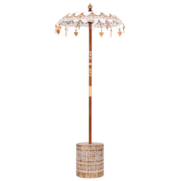 vidaXL Parasol Balinês com Base Creme 95 x 95 x 260 cm