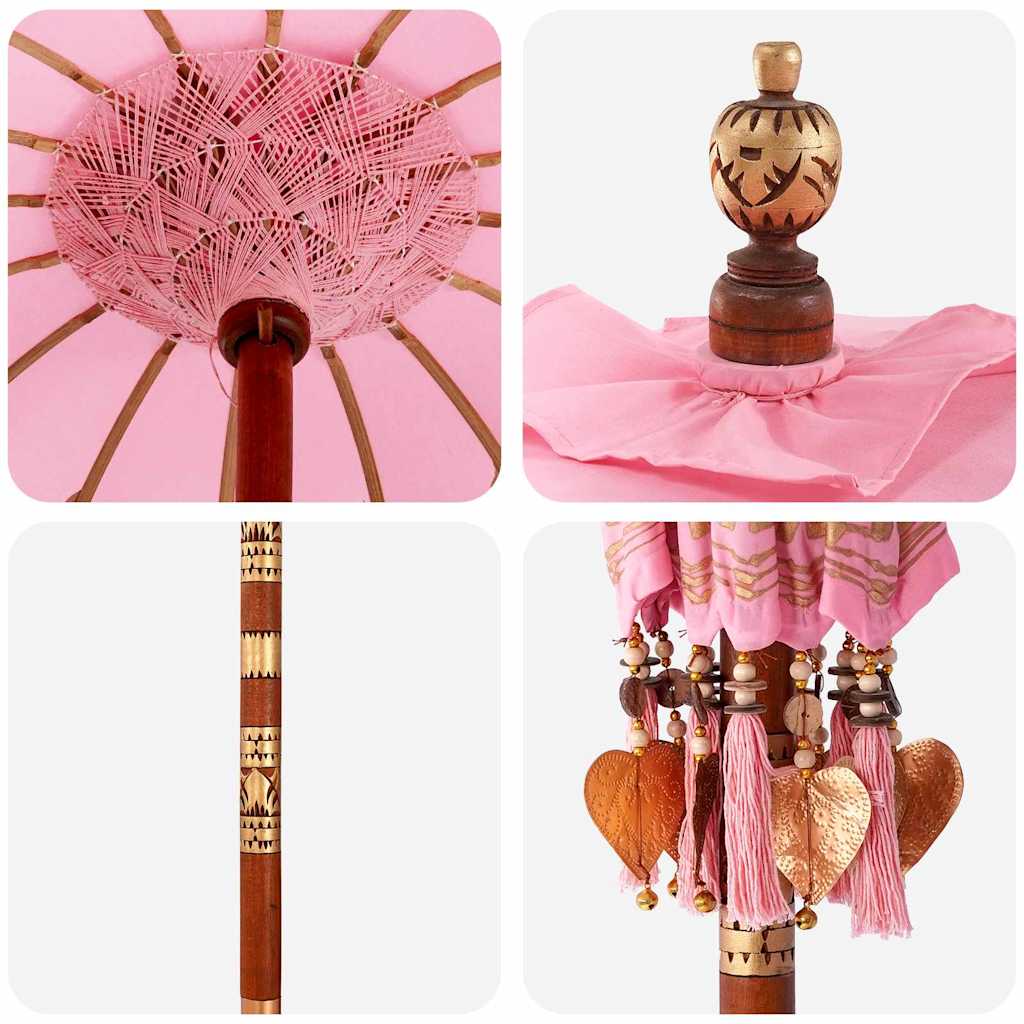 vidaXL Parasol Balinês com Base Rosa 95 x 95 x 260 cm