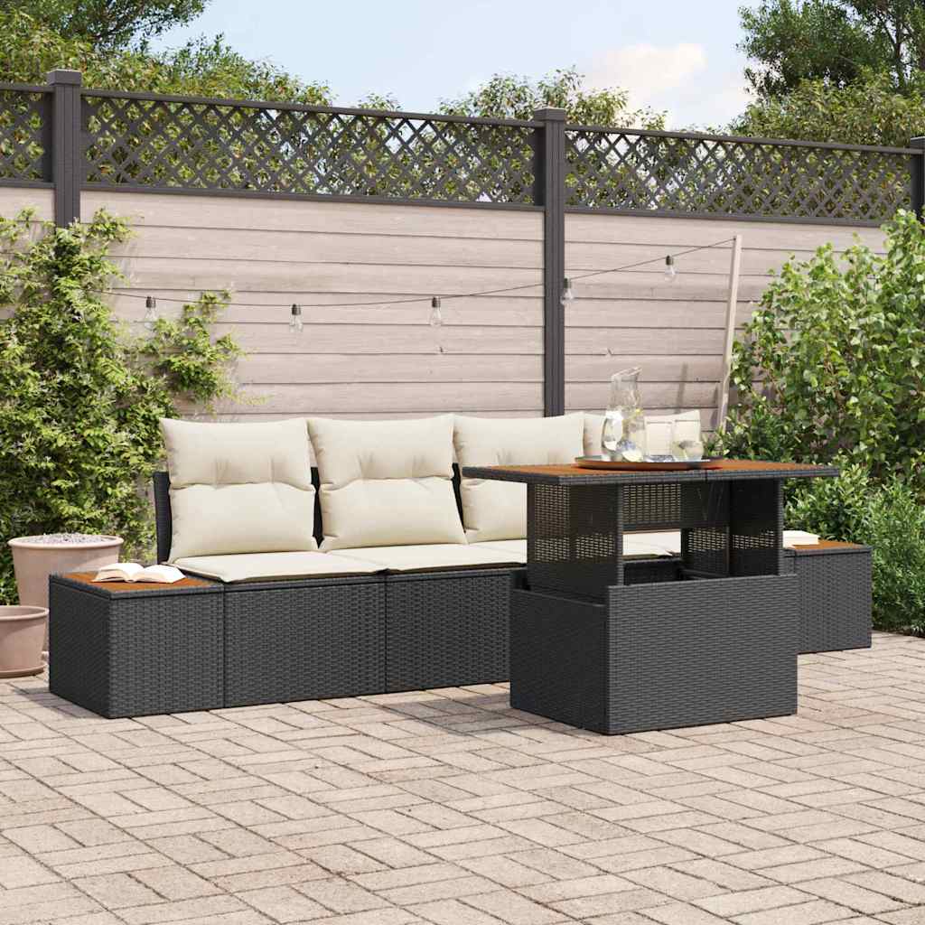 vidaXL Conjunto de Sofá de Jardim 5 pcs Preto Rattan Sintético