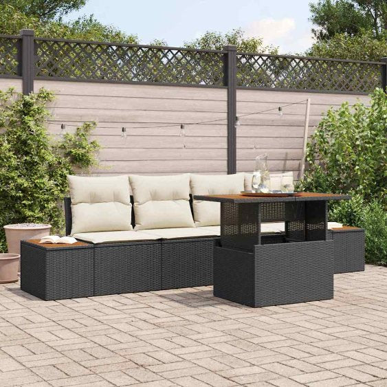 vidaXL Conjunto de Sofá de Jardim 5 pcs Preto Rattan Sintético