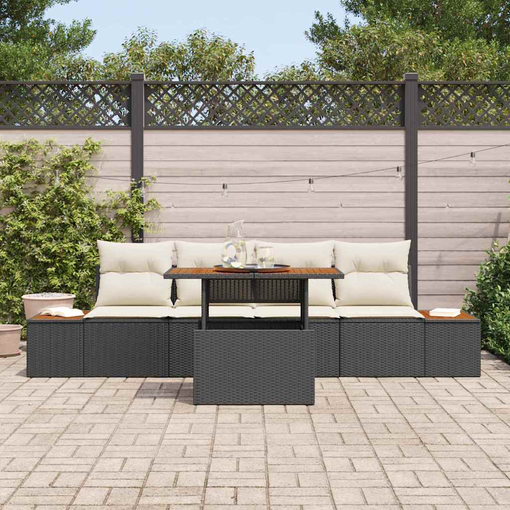 vidaXL Conjunto de Sofá de Jardim 5 pcs Preto Rattan Sintético