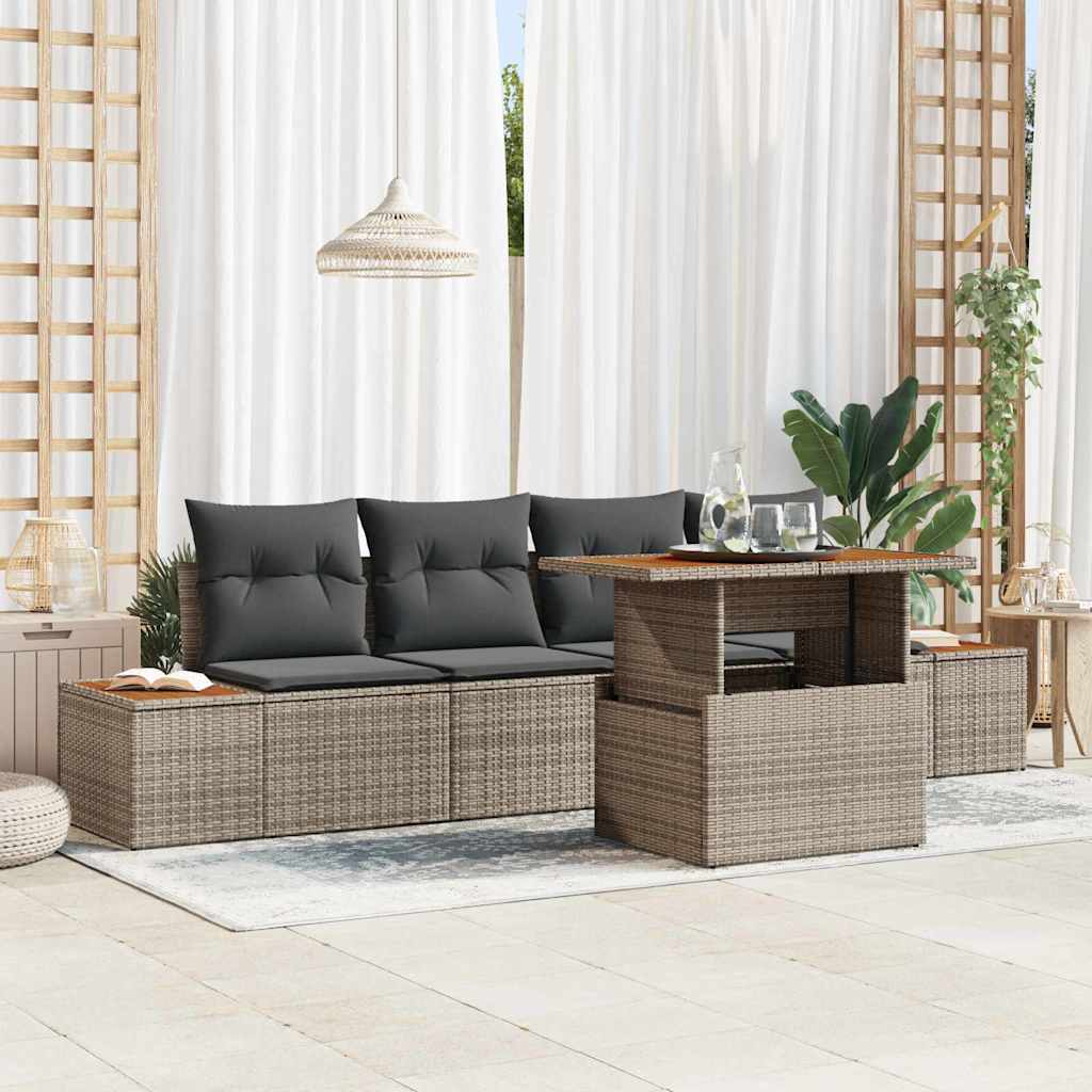 vidaXL Conjunto de Sofá de Jardim 5 pcs Preto Rattan Sintético