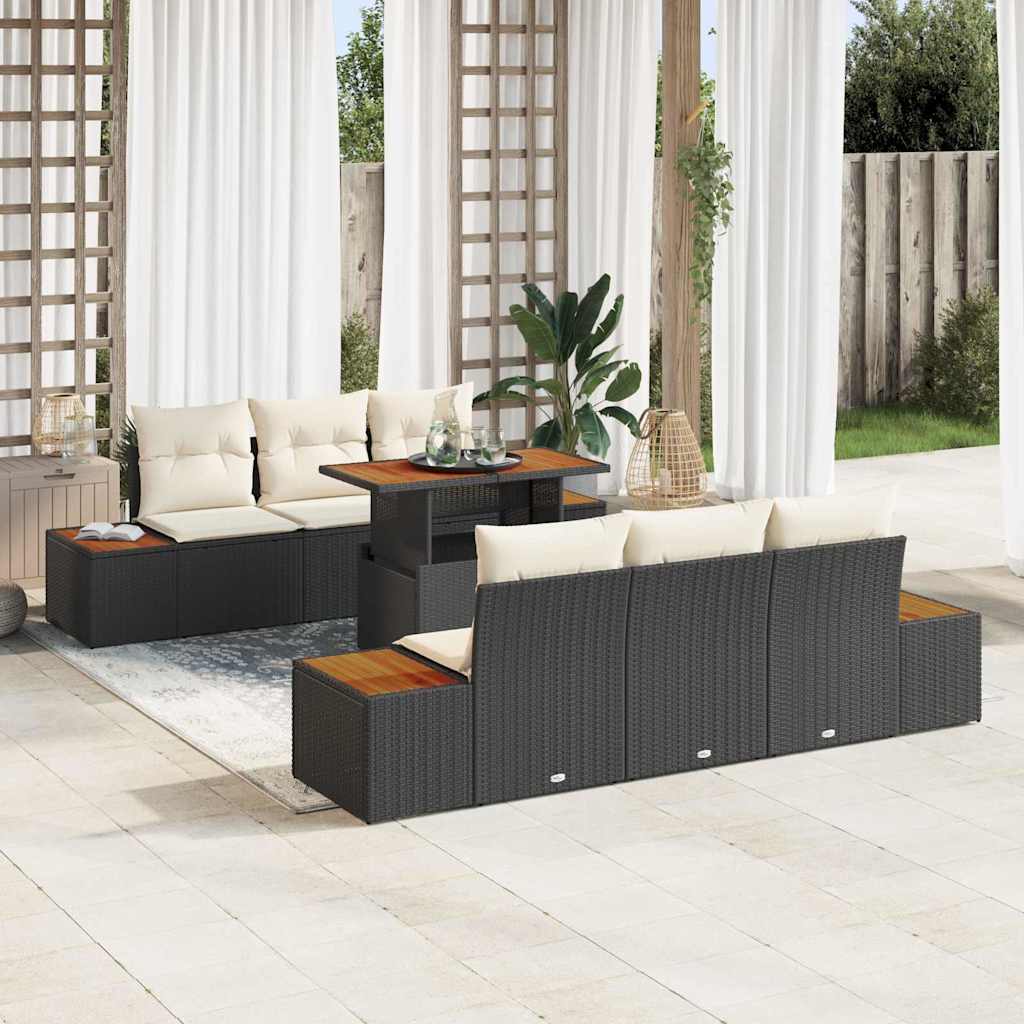 vidaXL Conjunto de Sofá de Jardim 7 pcs Preto Rattan Sintético