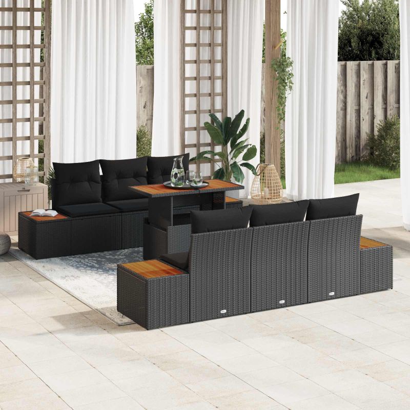 vidaXL Conjunto de Sofá de Jardim 7 pcs Preto Rattan Sintético
