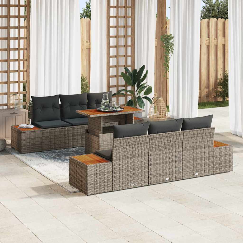 vidaXL Conjunto de Sofá de Jardim 7 pcs Preto Rattan Sintético
