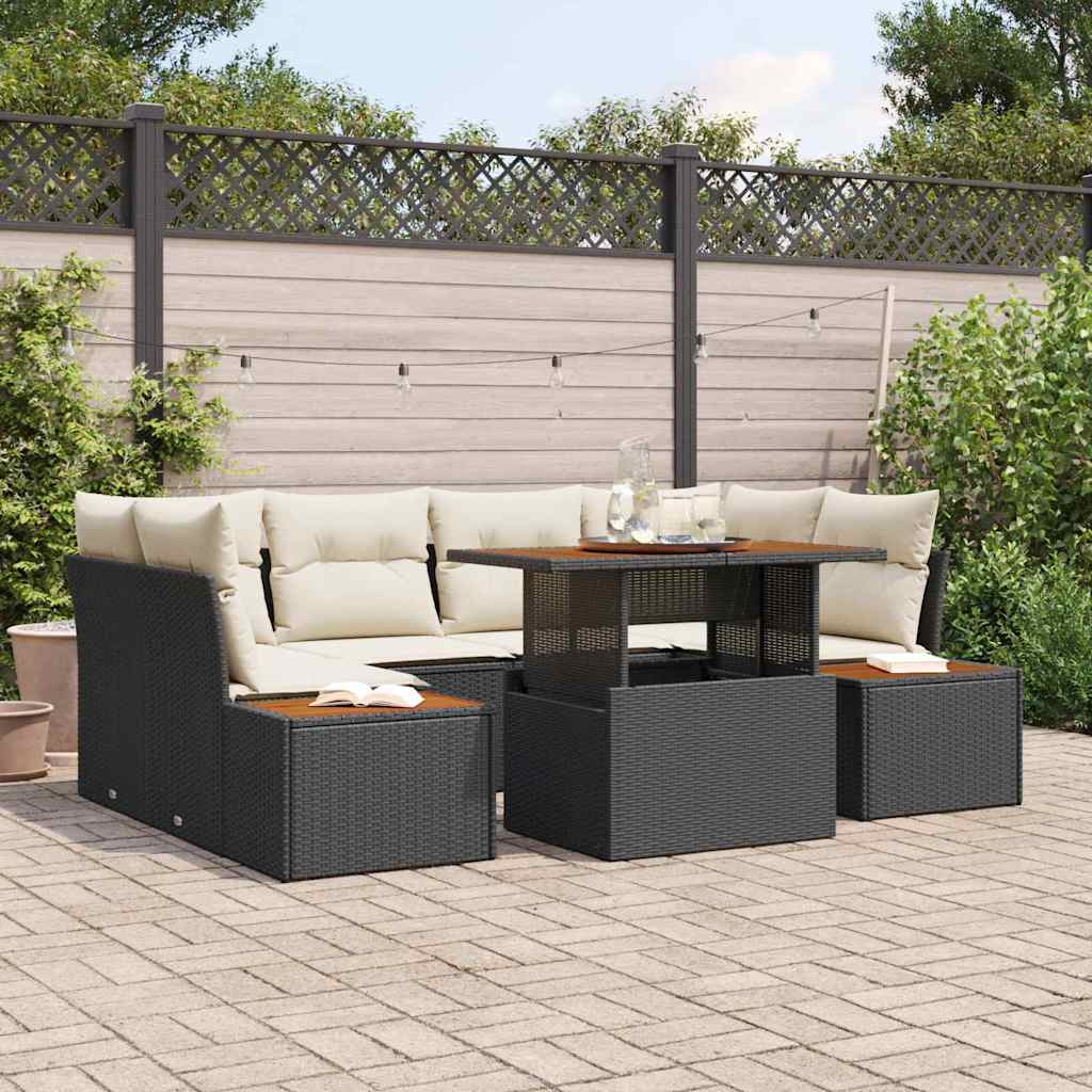 vidaXL Conjunto de Sofá de Jardim 7 pcs Preto Rattan Sintético