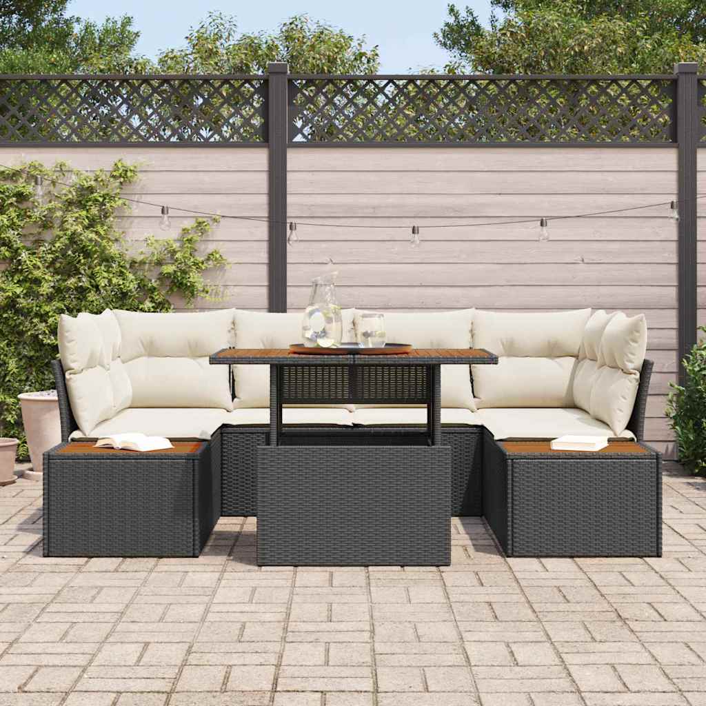 vidaXL Conjunto de Sofá de Jardim 7 pcs Preto Rattan Sintético