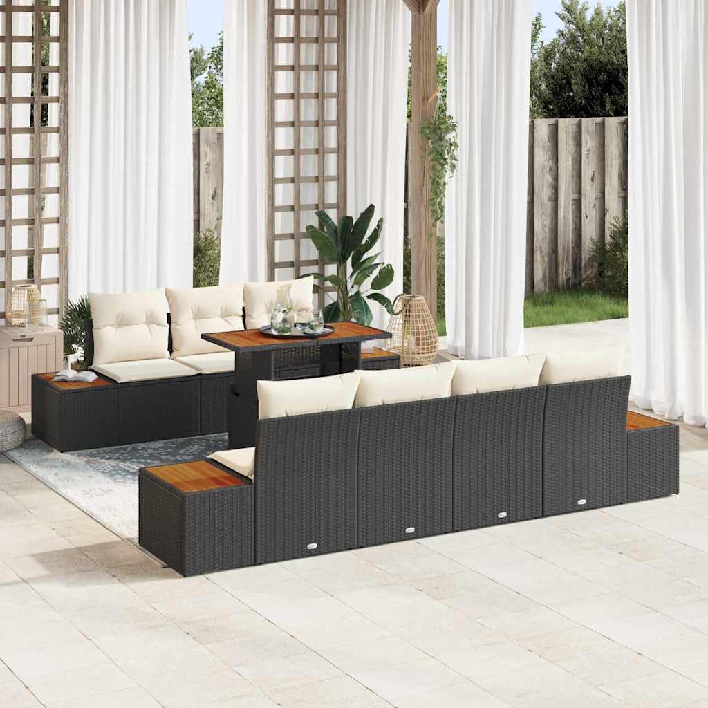 vidaXL Conjunto de Sofá de Jardim 8 pcs Preto Rattan Sintético