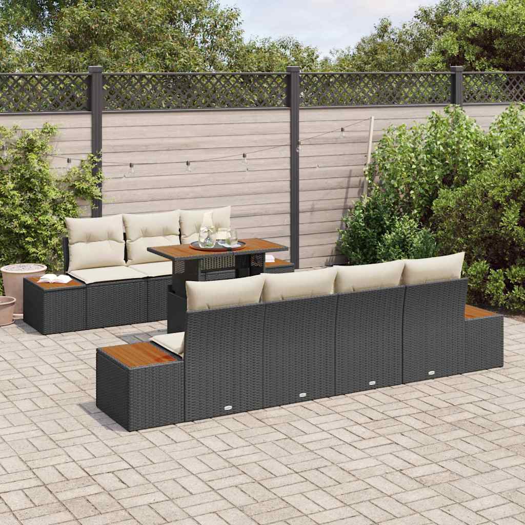 vidaXL Conjunto de Sofá de Jardim 8 pcs Preto Rattan Sintético