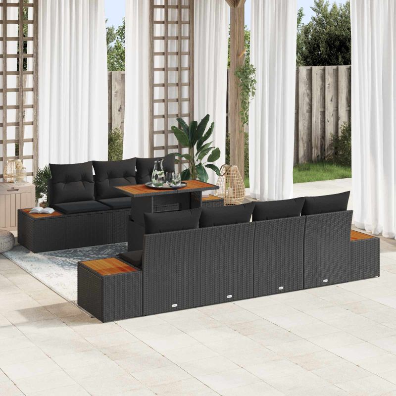 vidaXL Conjunto de Sofá de Jardim 8 pcs Preto Rattan Sintético