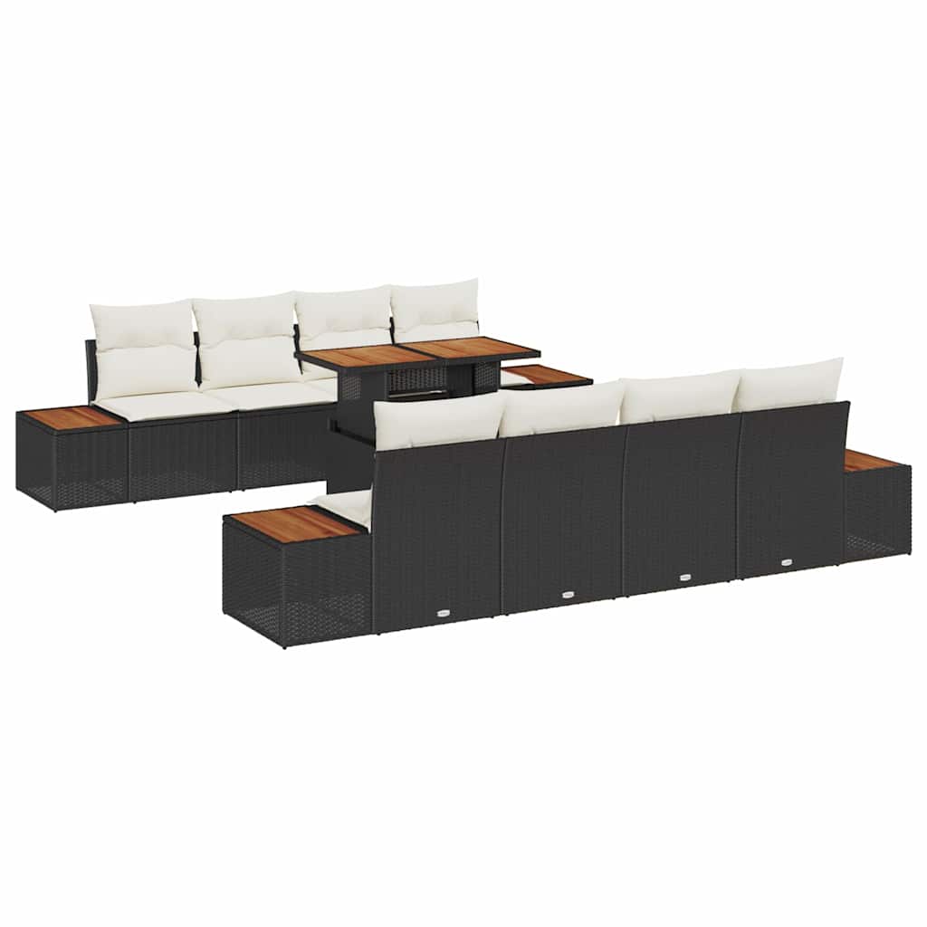 vidaXL Conjunto de Sofá de Jardim 9 pcs Preto Rattan Sintético