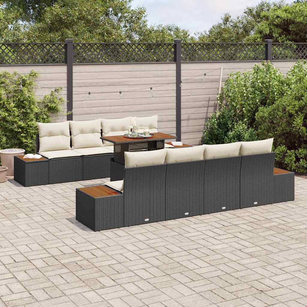 vidaXL Conjunto de Sofá de Jardim 9 pcs Preto Rattan Sintético