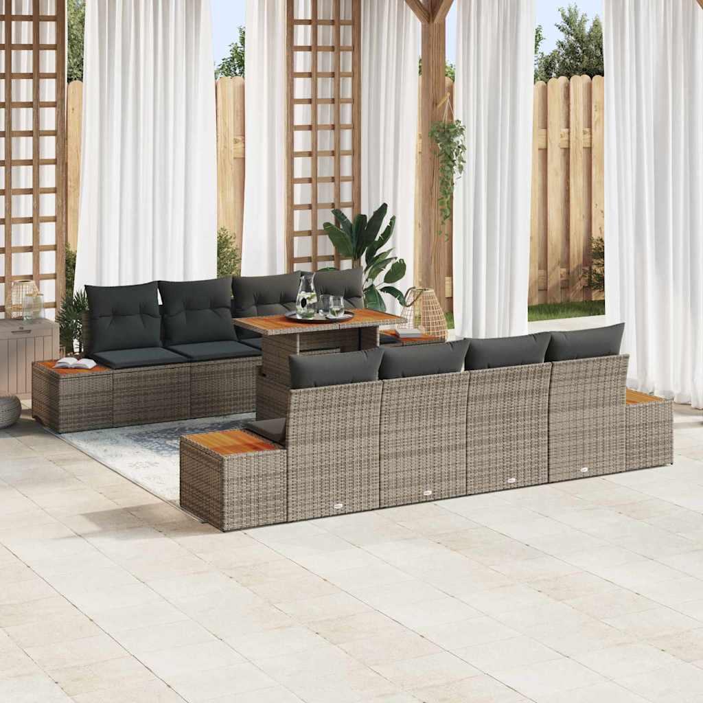 vidaXL Conjunto de Sofá de Jardim 9 pcs Preto Rattan Sintético