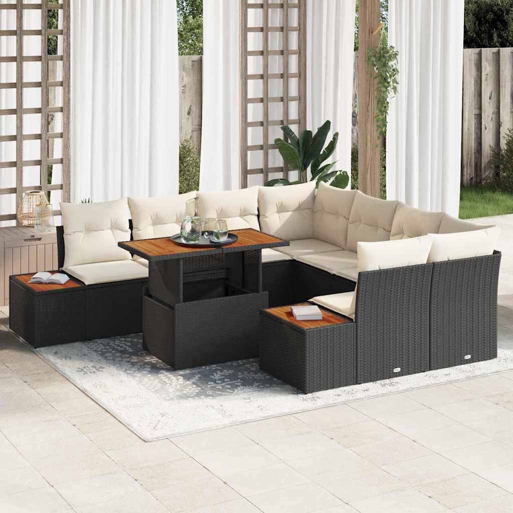 vidaXL Conjunto de Sofá de Jardim 9 pcs Preto Rattan Sintético