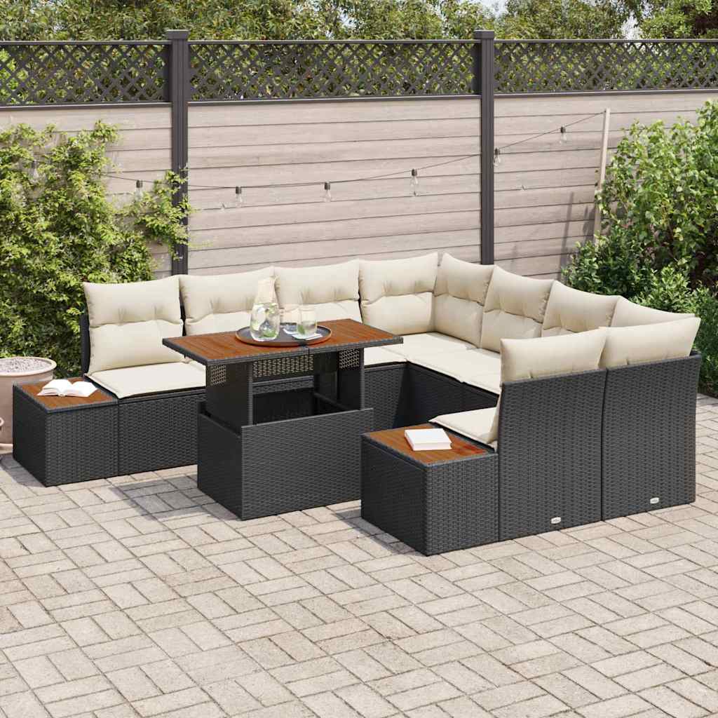 vidaXL Conjunto de Sofá de Jardim 9 pcs Preto Rattan Sintético
