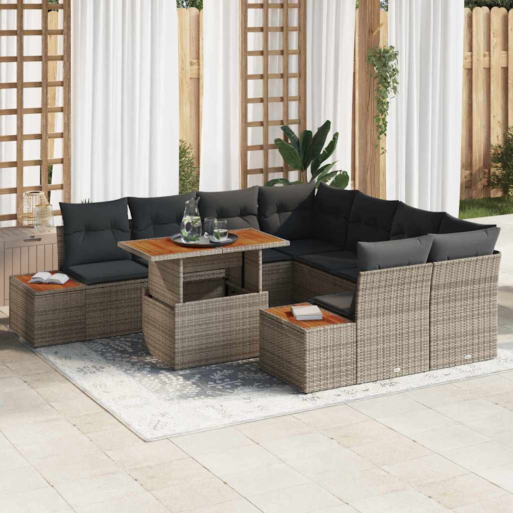 vidaXL Conjunto de Sofá de Jardim 9 pcs Preto Rattan Sintético