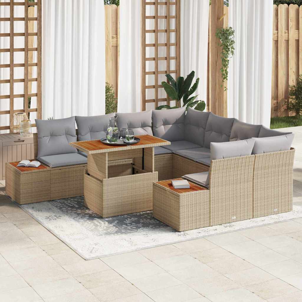 vidaXL Conjunto de Sofá de Jardim 9 pcs Preto Rattan Sintético