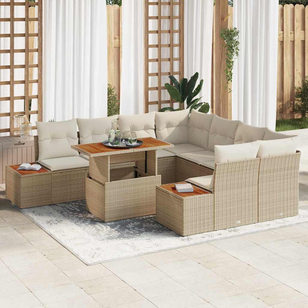 vidaXL Conjunto de Sofá de Jardim 9 pcs Preto Rattan Sintético