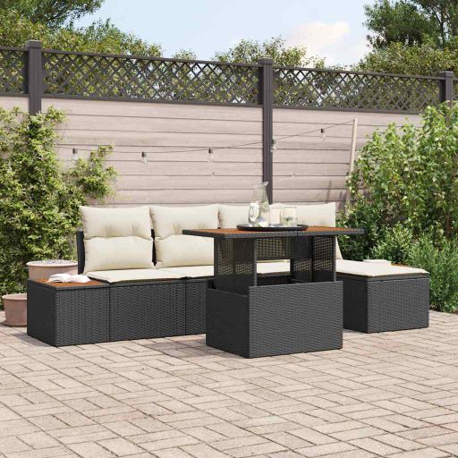 vidaXL Conjunto de Sofá de Jardim 6 pcs Preto Rattan Sintético