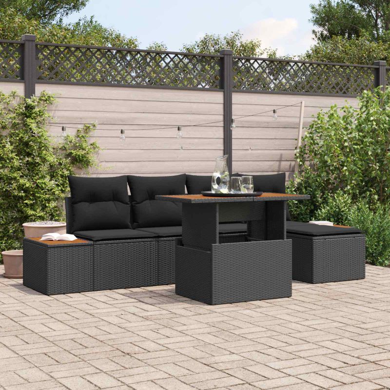 vidaXL Conjunto de Sofá de Jardim 6 pcs Preto Rattan Sintético