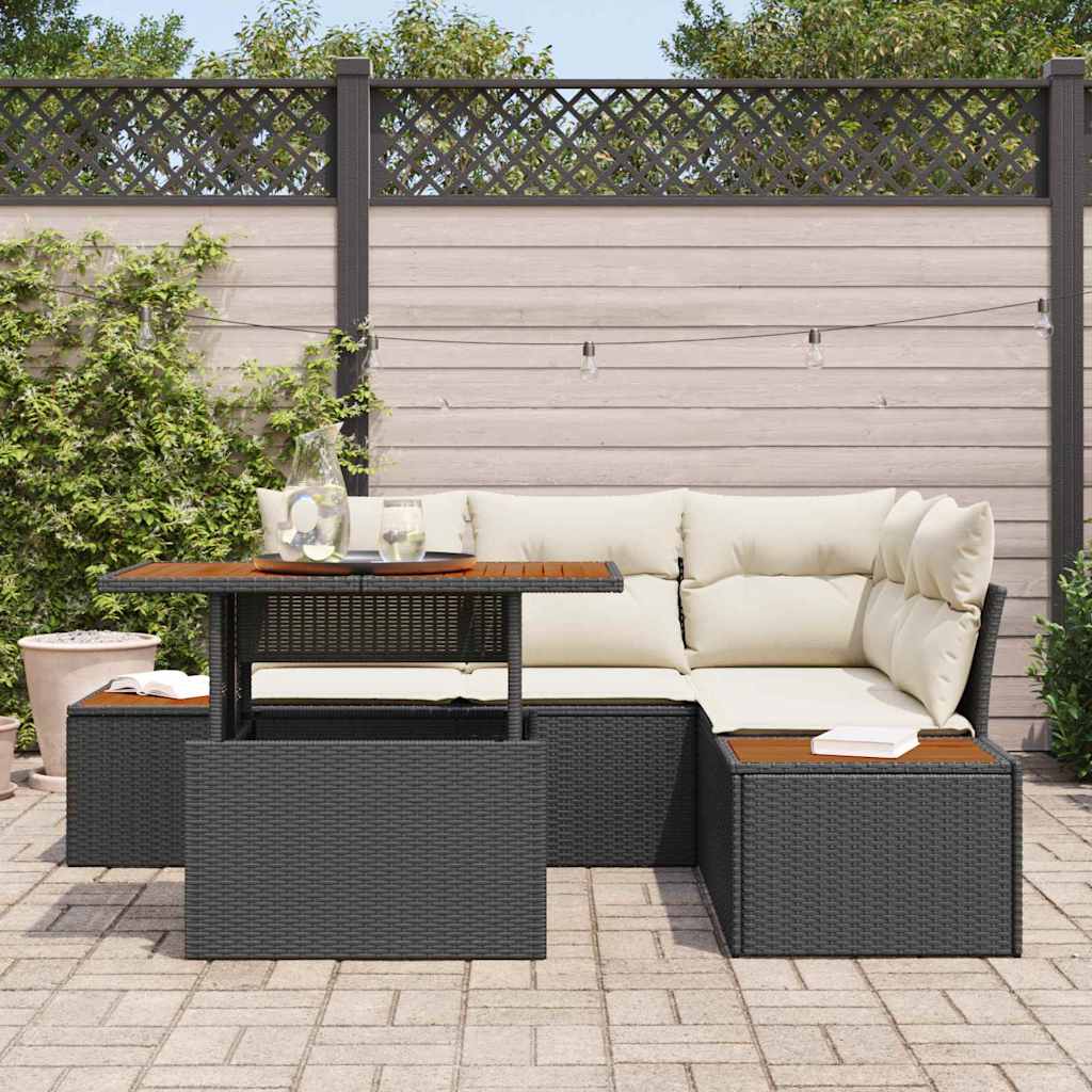 vidaXL Conjunto de Sofá de Jardim 5 pcs Preto Rattan Sintético