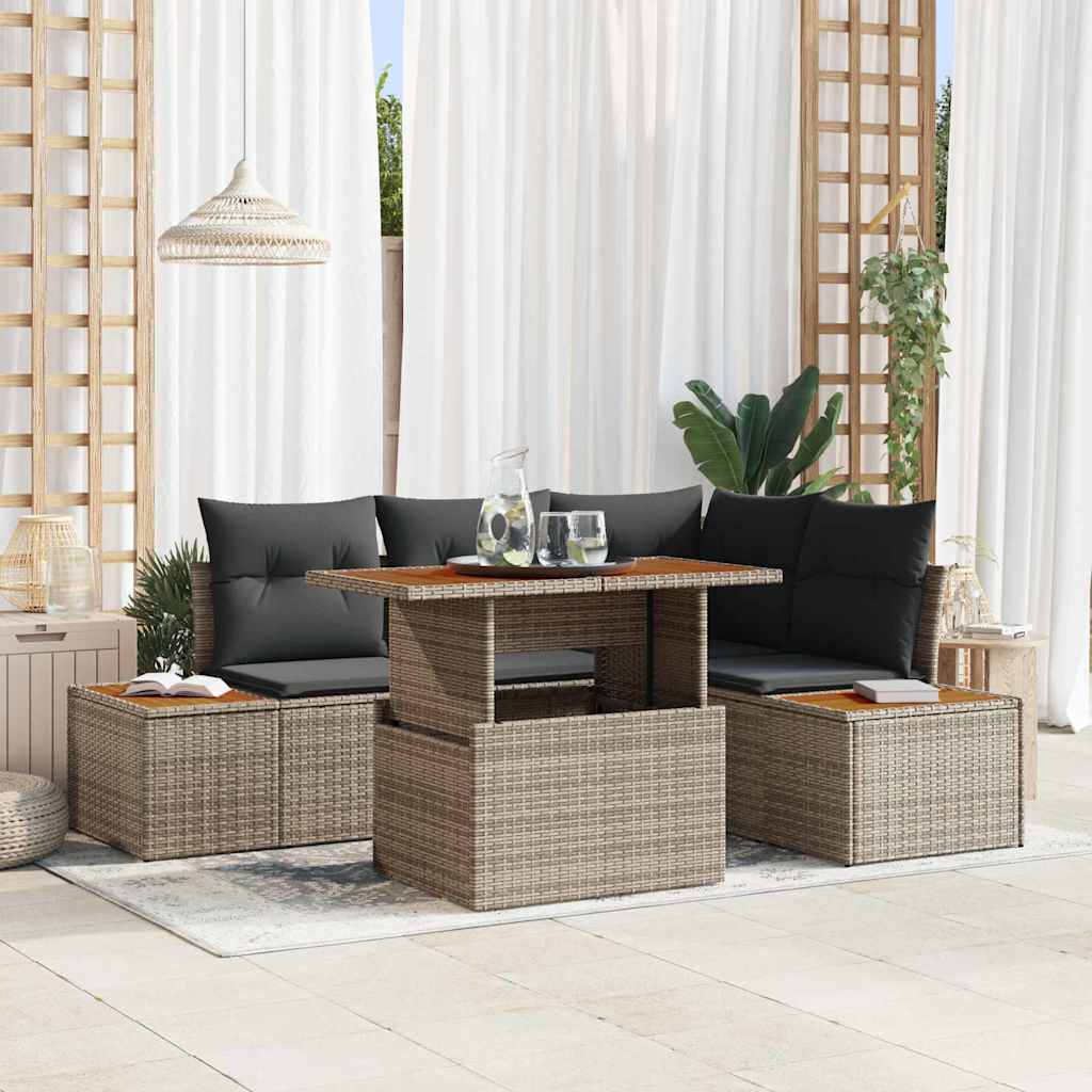 vidaXL Conjunto de Sofá de Jardim 5 pcs Preto Rattan Sintético