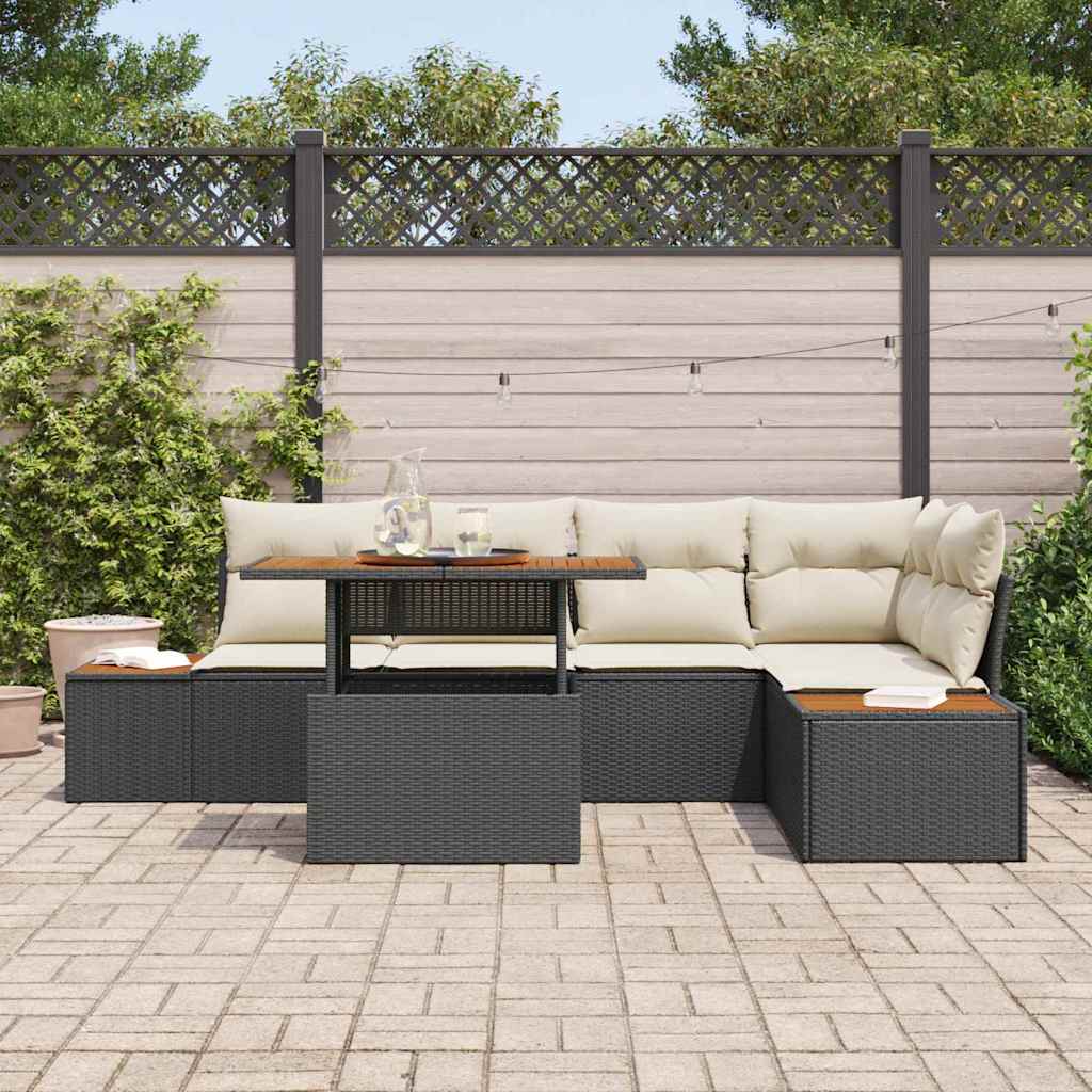 vidaXL Conjunto de Sofá de Jardim 6 pcs Preto Rattan Sintético