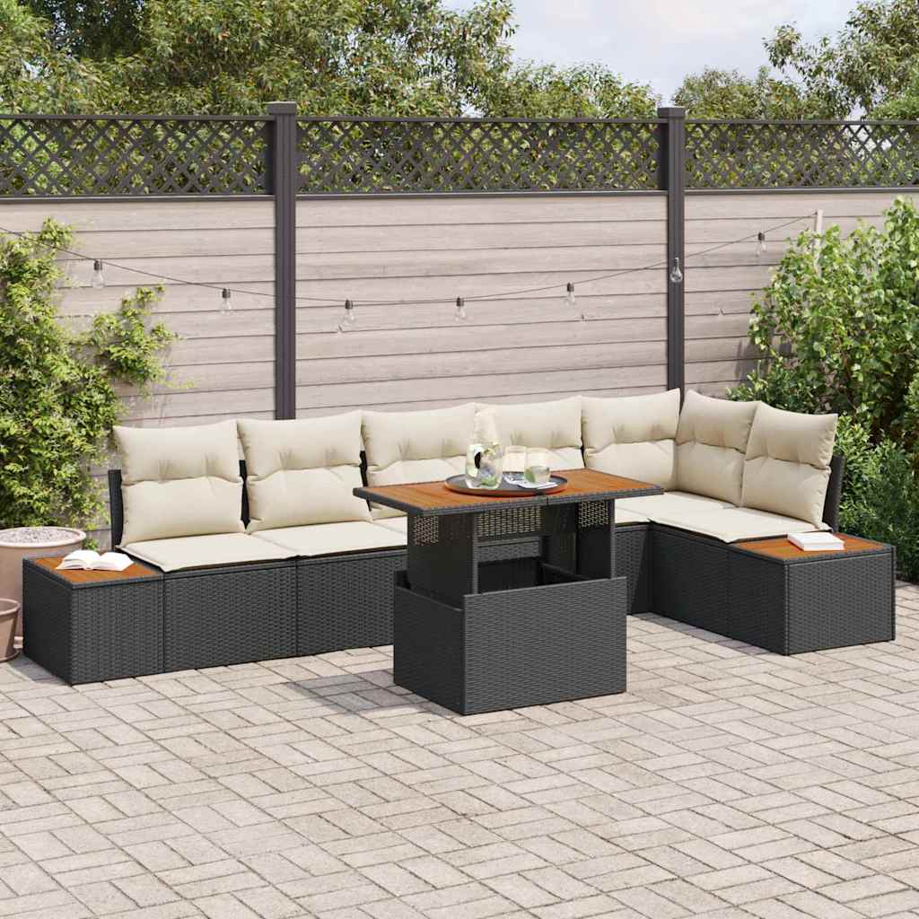 vidaXL Conjunto de Sofá de Jardim 7 pcs Preto Rattan Sintético