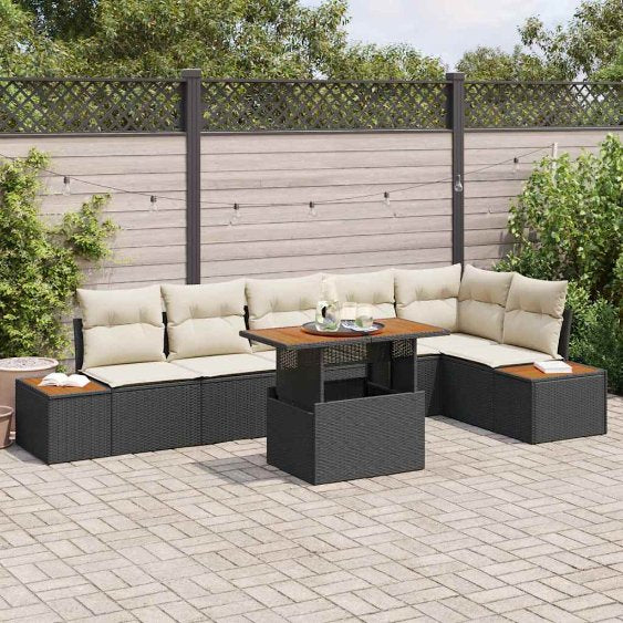 vidaXL Conjunto de Sofá de Jardim 7 pcs Preto Rattan Sintético