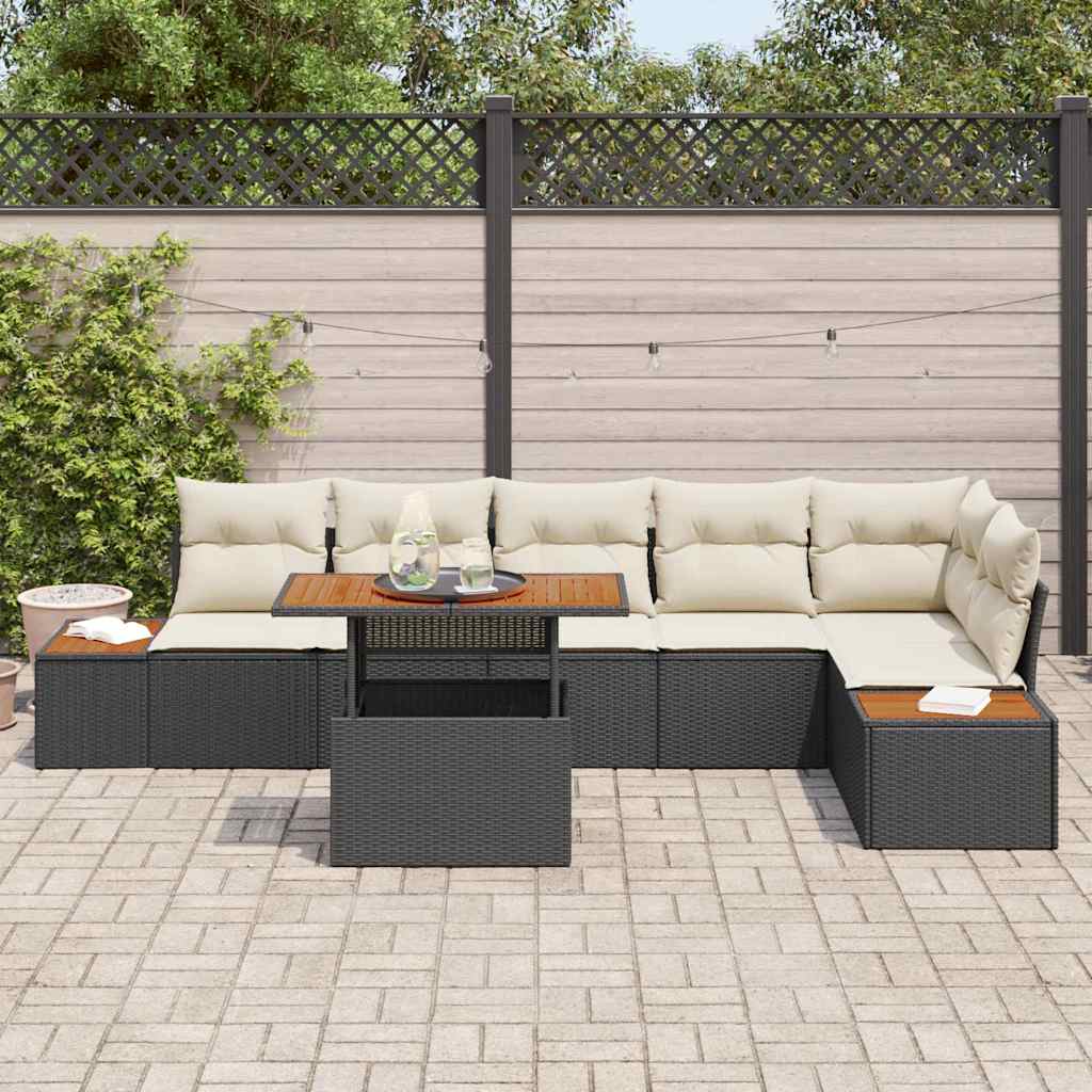 vidaXL Conjunto de Sofá de Jardim 7 pcs Preto Rattan Sintético