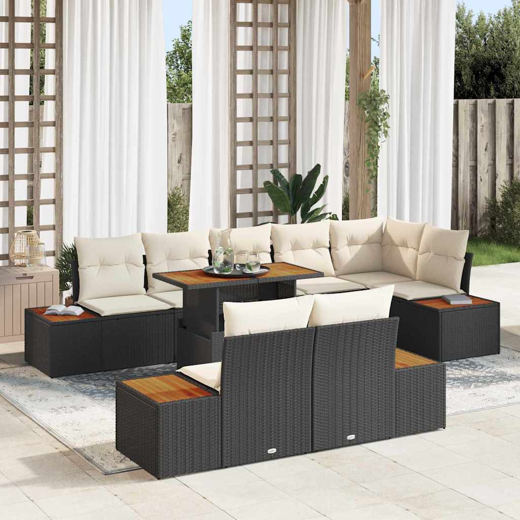vidaXL Conjunto de Sofá de Jardim 9 pcs Preto Rattan Sintético