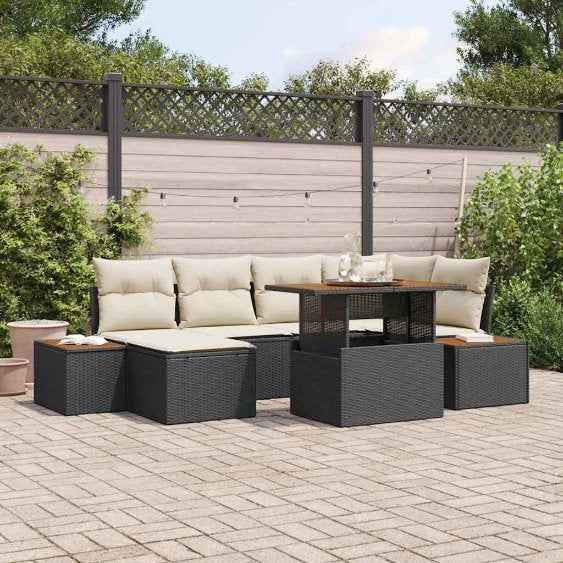 vidaXL Conjunto de Sofá de Jardim 7 pcs Preto Rattan Sintético