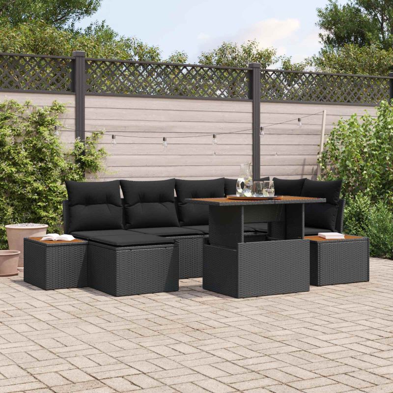 vidaXL Conjunto de Sofá de Jardim 7 pcs Preto Rattan Sintético