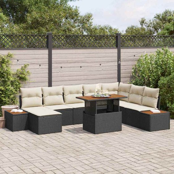 vidaXL Conjunto de Sofá de Jardim 9 pcs Preto Rattan Sintético