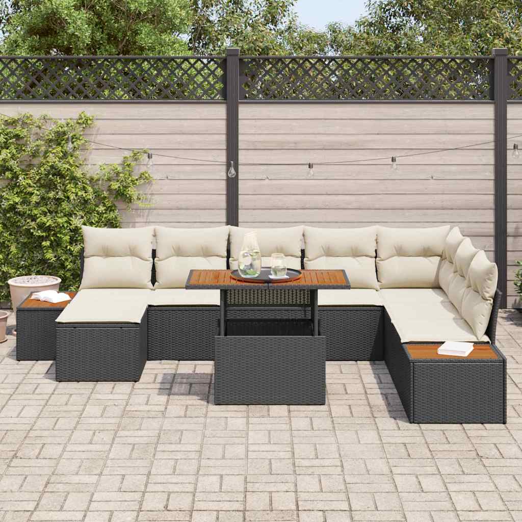 vidaXL Conjunto de Sofá de Jardim 9 pcs Preto Rattan Sintético