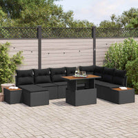 vidaXL Conjunto de Sofá de Jardim 9 pcs Preto Rattan Sintético