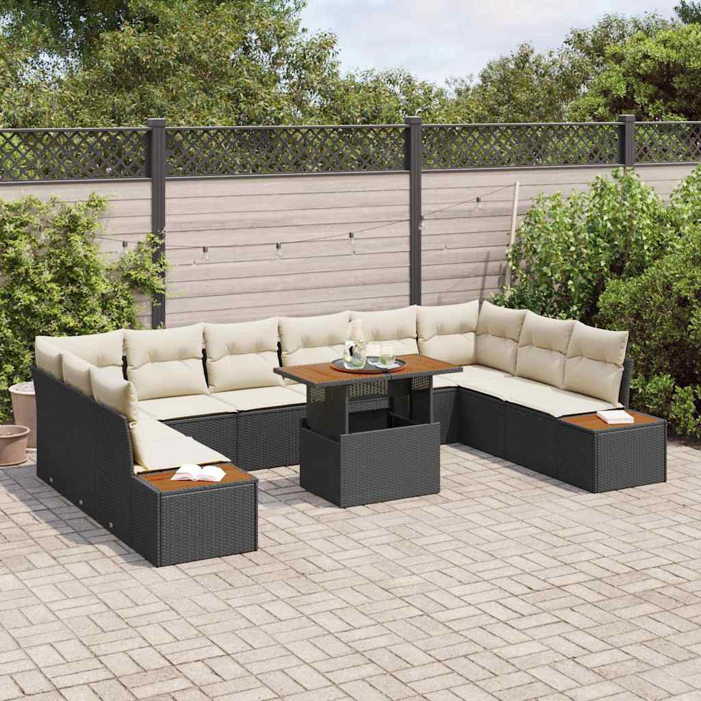 vidaXL Conjunto de Sofá de Jardim 11 pcs Preto Rattan Sintético