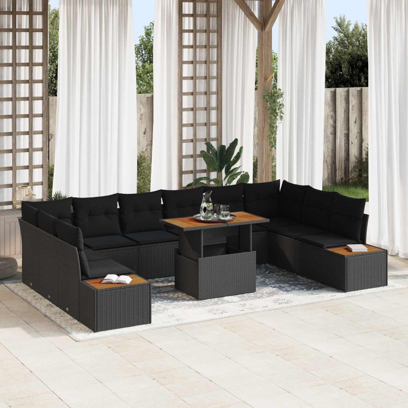 vidaXL Conjunto de Sofá de Jardim 11 pcs Preto Rattan Sintético